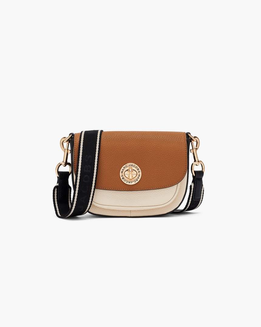 kleine colorblock signet zadeltas met draaisluiting