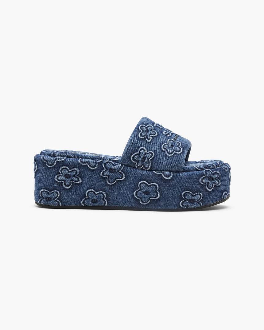 de puffy daisy denim platform sandaal