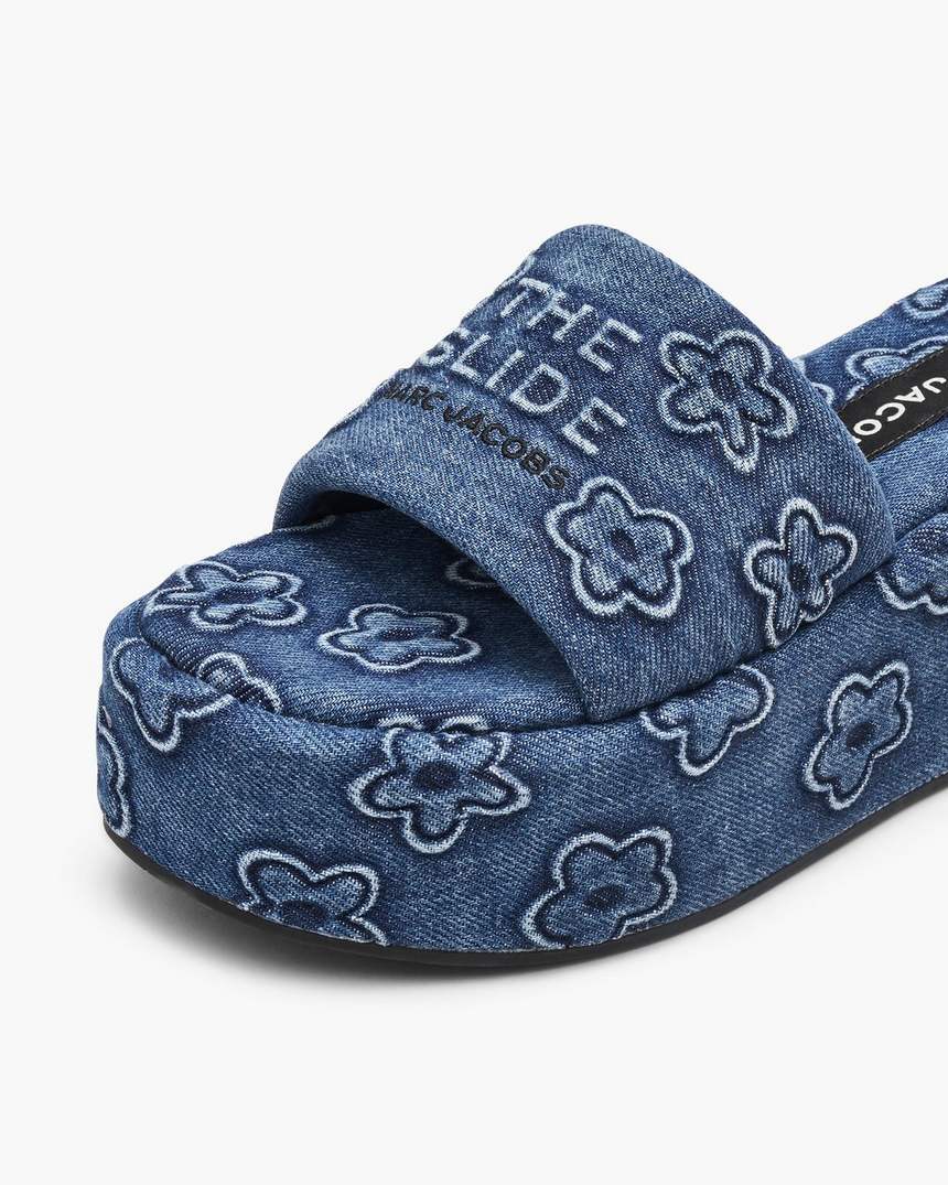 de puffy daisy denim platform sandaal