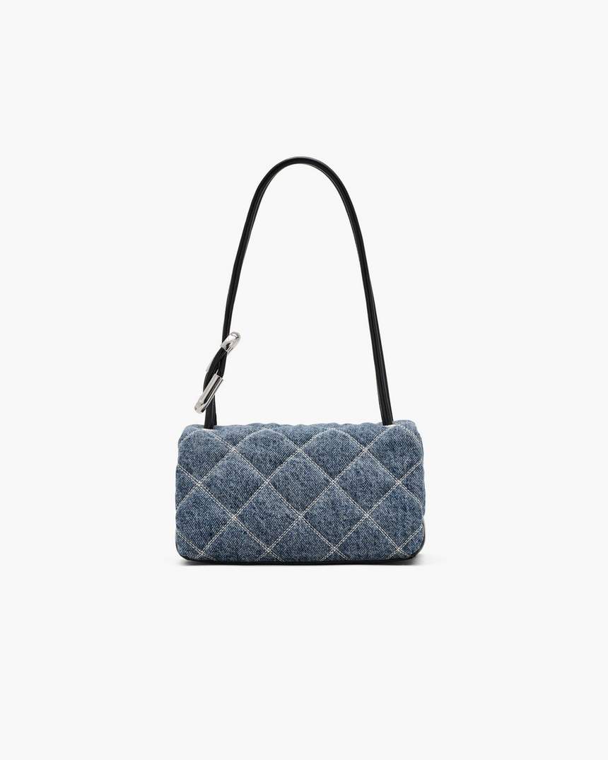 de gewatteerde denim mini-schoudertas met dubbele schouderband