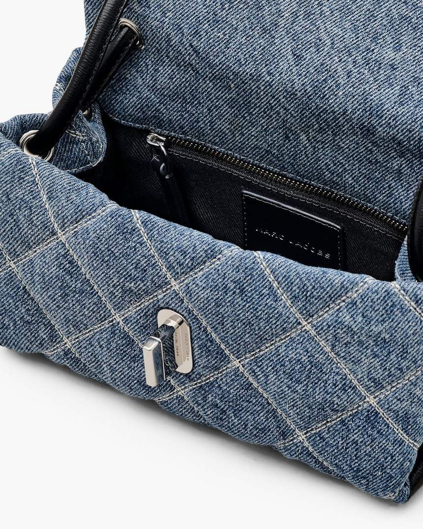 de gewatteerde denim mini-schoudertas met dubbele schouderband