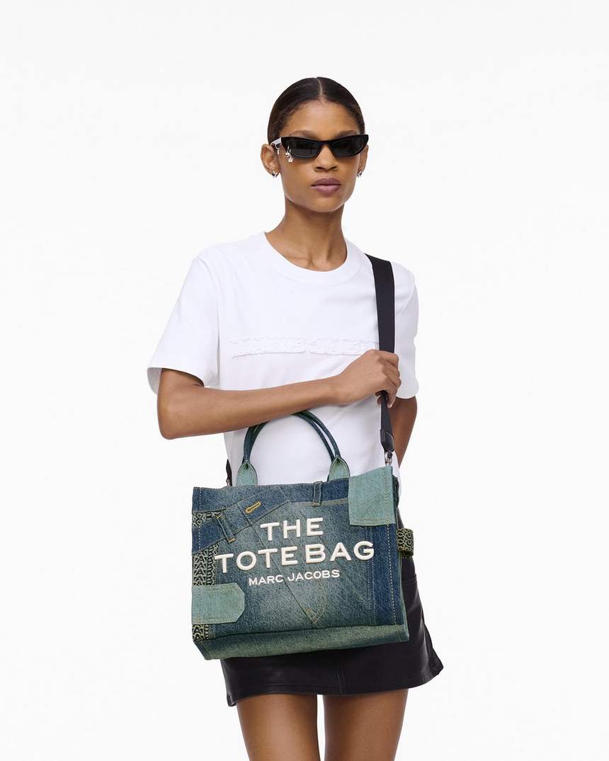 de deconstructed denim medium tote bag