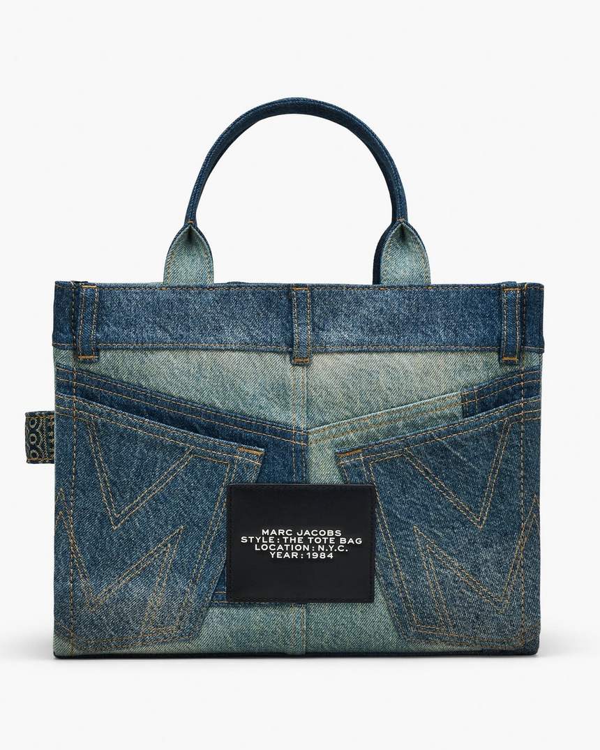 de deconstructed denim medium tote bag