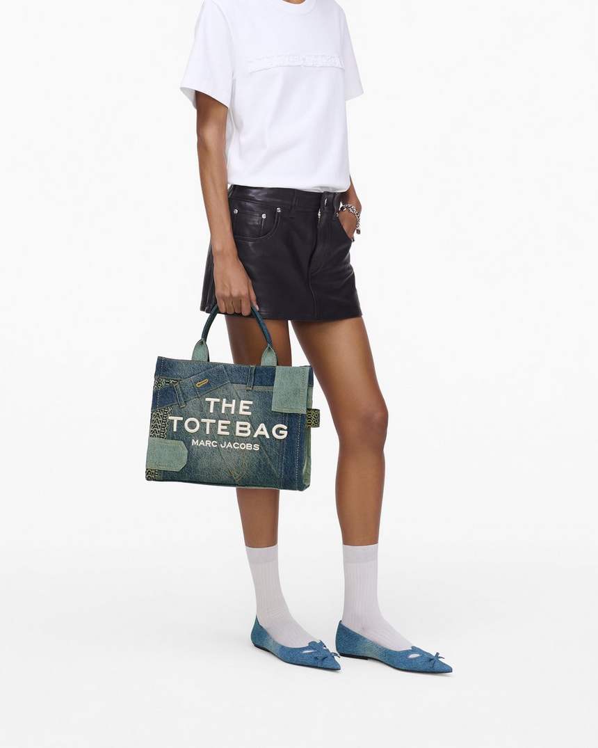 de deconstructed denim medium tote bag